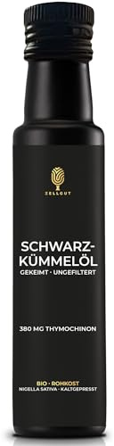 ZELLGUT© Bio SCHWARZKÜMMELÖL 100ml | rein, schonend kaltgepresst, GEKEIMT & nativ | aus original ägyptischem Schwarzkümmel | Frischegarantie: direkt vom Hersteller | 380 mg THYMOCHINON