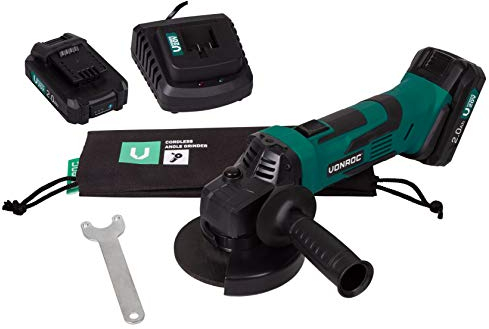 VONROC Smerigliatrice Angolare a Batteria 20V – Ø115mm – Inclusa 2x 2.0Ah Batteria e Caricatore – Taglio e Sbavatura Metallo, Ruggine, Piastrelle – Piattaforma VPower