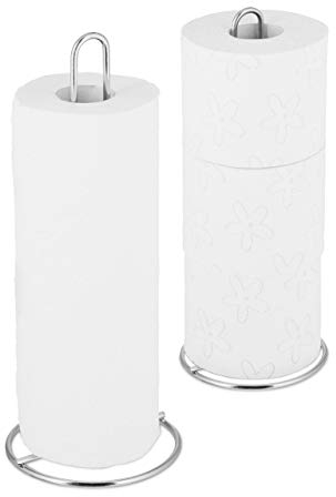 Relaxdays Küchenrollenhalter 2er Set, stehend, für Küchen- und Toilettenrollen, Metall, schlicht, HxD 32x13 cm, silber