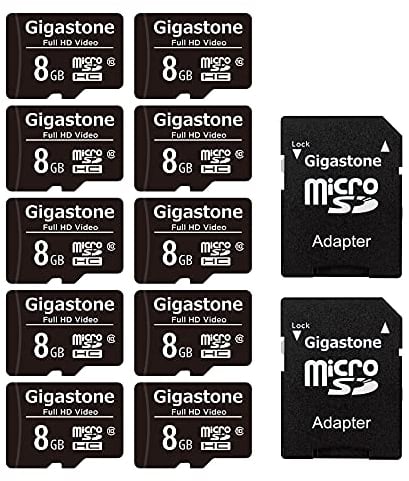 GIGASTONE Micro sd 8 GB, Set da 10, U1 C10, per Telefono Fotocamere Videocamere Dashcam GoPro DJI Drone Fino a 80/10 MB/s (R/W) con Adattatore Scheda Micro SD