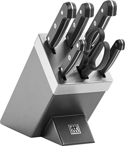 ZWILLING Gourmet - Bloque de cuchillos autoafilables (7 piezas, acero inoxidable y mango de plástico), color gris