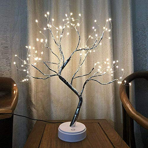 Lampe en forme de bouleau avec 108 LED - 50,8 cm - Fonctionne avec USB et piles - Interrupteur tactile amélioré - Fil de cuivre - Pour intérieur (blanc chaud)
