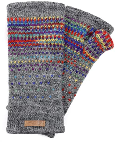 Damen Pulswärmer Armstulpen Modell Ida Mittelgrau Regenbogen 2 96R