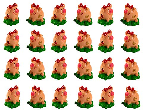 Geschenkestadl 24 Stück Glücksschweine auf Kleeblatt Mini Schweinchen Glücksbringer Figuren