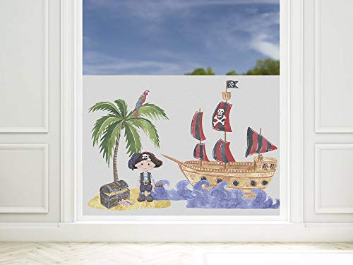 GRAZDesign Fensterfolie Kinderzimmer für Jungen, Pirat, Blickdicht 57cm - 90x57cm