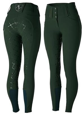 HORZE Desiree Womens Silicone Full Seat Breeches with Belt Loops - Mountain View Green - 24