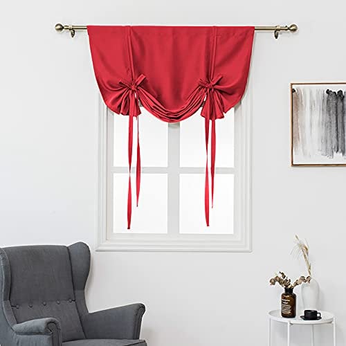 SMITHOOM 1 Panel Blackout Roman Blinds Rod Pocket Solid Color Curtains Liftable for Kitchen Bathroom Bedroom Living Room Door/Window Decoration Red 140x140cm