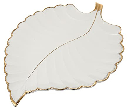 Leaf Shape Ceramic Tray White Desktop Jewelry Organizer and Snack Plate for Rings Bracelets Multi-Purpose Serving Platter for Home Party
