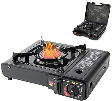 Rechaud Camping Gaz, Cuisinière à gaz portative avec Mallette de Transport, Puissance de feu élevée, économie d'énergie, économie de gaz, Puissance de feu réglable, Allumage électronique