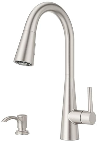 Pfister Barulli Kitchen Faucet with Pull Down Sprayer and Soap Dispenser, Single Handle, High Arc, Spot Defense Stainless Steel Finish, F5297BARGS