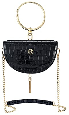 VICTORIA HYDE Handtasche Schultertaschen Shoulderbag Umhängetaschen Damen Echtes Leder Grün Beige Rot Half-moon Bag (Schwarz)