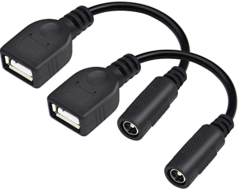 PNGKNYOCN Cavo di alimentazione da USB a CC, 5,5 x 2,1 mm da femmina a USB femmina per conversione vari DC e USB (confezione da 2)