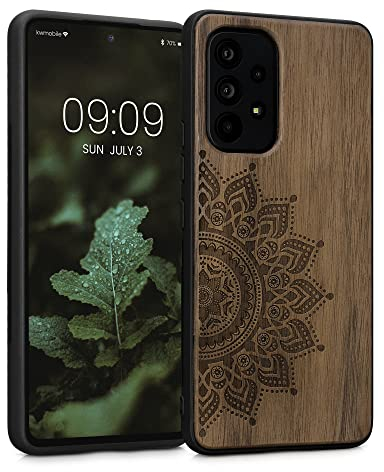 kwmobile Hülle kompatibel mit Samsung Galaxy A53 5G Hülle - Holz Case - Handy Cover - TPU Handyhülle in Dunkelbraun Aufgehende Sonne