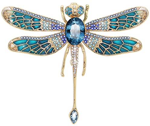 KristLand Brosche mit Libelle Corsage mit Glitzernden Kristallsteinen Weiß Vergoldete Outfits Brosche Abzeichen Zubehör Schmuck Geschenkbox Libelle Brosche für Frauen Damen Mädchen