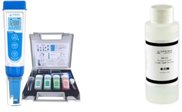 Apera Instruments PC60 Testeur de poche multi-paramètres pH/EC/TDS/salinité avec sonde remplaçable, étanche, ± 0,01 pH/1% de précision & Solution de stockage 3M KCl (250 ml)