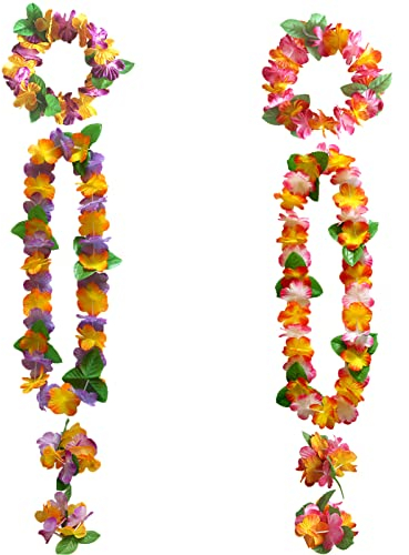 8 Stück Bunt Hawaiianische Blumenkette Girlanden Armbänder Hawaii Ketten Set Hawaii Blumen Halskette Blumenkette Deko Mit 4 Armbänder 2 Stirnbänder 2 Halsketten für Sommer Beach Party Dekorationen