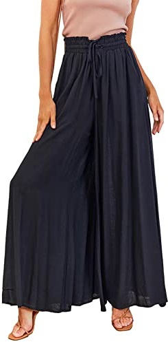 aromm Palazzo Femme Jambe Large Pantalons Taille Élastiquée Casual Longue Pantalon