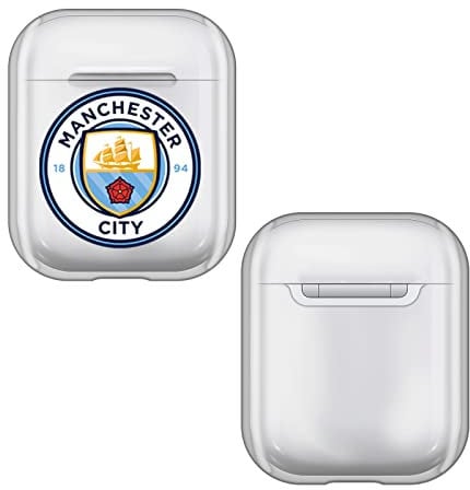 Head Case Designs Officially Licensed Manchester City Man City FC Plain Badge Logo Clear Hard Crystal Cover Compatible With Apple AirPods 1 1st Gen / 2 2nd Gen Charging Case