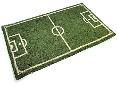 Black Ginger Large, Green Non-Slip Coir Mat with Football Pitch Outline - 75x45cm
