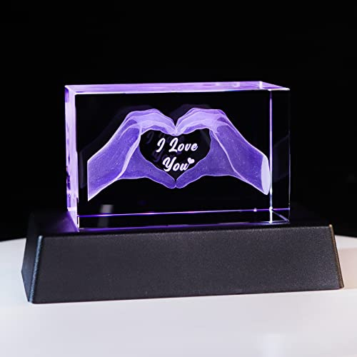 Ornalrist I Love You Gifts for Women on Birthday Valentine's Day Christmas | K9 Crystal Love Keepsake Ornaments for Wife Her Girlfriend, Colourful Light Base Gifts for Men Husband on Anniversary