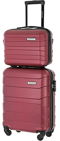 BARRENS Kabinenkoffer + Reisekosmetikkoffer Set | Handgepäck | Kabinenkoffer 55x40x20cm 34l | Kosmetiktasche 31x35x18cm 17l | Strapazierfähiger ABS-Material | Burgund