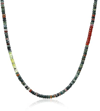 COAI Geschenkideen Herren Heishi Halskette Bohemian Stammes Kette aus Indischem Achat Rotem Jaspis Australischer Jade 50cm