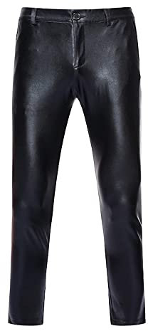 NewL Mens Night Club Skinny Shiny Gold Coated Metallic Pants Stage Perform Singer Disco Trousers (XXL)