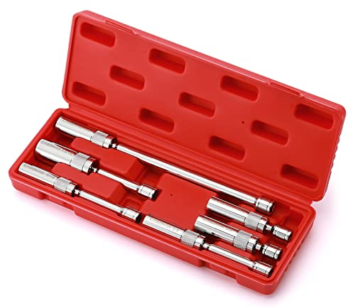 CASOMAN 6PCS 3/8-Inch Drive Magnetic Swivel Spark Plug Socket Set, Include 9/16-Inch, 5/8-Inch, 13/16-Inch, 14mm Socket, Length: 4-Inch, 6-Inch, 11-Inch, 12-Point, CR-V