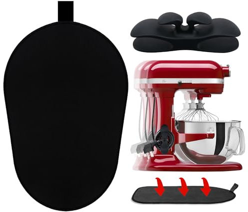 Mixer Slider Mat for Kitchenaid Stand Mixer Slider Mat with Bendable Cord Organizer for KitchenAid 6-8 Qt Appliances Air Fryer Slider Mat (6-8Qt, Black)