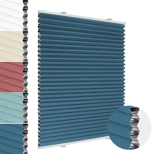 Allesin Wabenplissee ohne Bohren Verdunklung Thermo Doppelplissee Klemmfix Zweifarbig Blau-weiß 65x120 cm (BxH) 100% Blickdicht, Sonnenschutz & Schallschutz Plisseerollo für Fenster & Tür