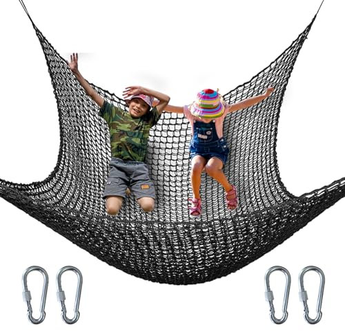 nets Tribe Kids Climbing Cargo Net, 9.8 * 9.8 ft Playground Safety Net, Polyester Double Layers Net Bridge for Inside, Outside, Backyard,Tree House, Obstacle Training, Monkey Bar, Black (9.8 * 9.8)