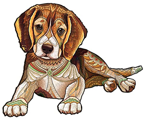 Funnli Holzpuzzles für Erwachsene und Kinder,Einzigartige Tierförmige Holz-Puzzle(Beagle), Puzzle aus Tierteilen (L -42 * 34cm-263 Stück)