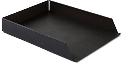Eglooh - Moire - Ablagefächer Stapelbar für Schreibtisch und Büro mit Struktur aus schwarzem Stahl - Innerer Boden aus Leder Anthrazit Grau - DIN A4 cm 32,5 x 24,2 x H.5 - Made in Italy