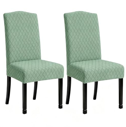 LANSHENG Stuhlhussen 2er Set, Universal Esszimmerstühle Stuhlbezug, Abnehmbar Waschbar Stuhlhussen für Esszimmerstühl, Küche, Restaurants, Hotels (Matcha grün, 2er Set)