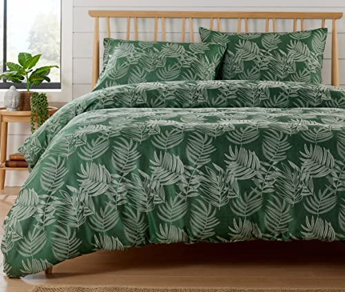 Olivia Rocco Leaf Jacquard Duvet Cover Set Cotton Blend Eco Friendly Easy Care Stylish Comforter Breathable Quilt Covers Reversible Bedding Bed Sets with Pillowcases, Emerald Green Bedspread