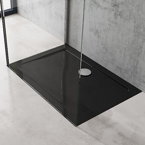 doporro Bac à Douche Antiglisse Receveur de Douche + Bonde AL01 Rectangulaire Noir Acrylique Faro2 80x100x4cm