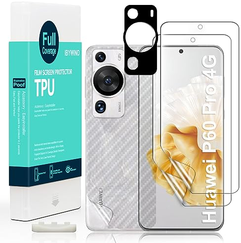 Ibywind 2 Pezzi Pellicola Protettiva per Huawei P60 Pro 4G 6,67+1 Pezzo Protettore Len Della fotocamera+1 Pezzo Pellicola Posteriore,Pellicola TPU Flessibile，HD Clear,Senza Bolle