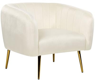 Beliani Polstersessel aus Samtstoff Hellbeige mit Armlehnen Metallgestell in Gold Laconia