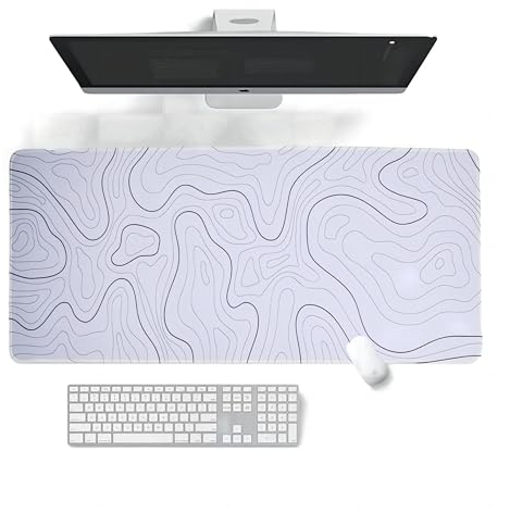 Tappetini per Mouse da Gioco-800x300x3mm-Tappetino Scrivania per Tastiera con Base Antiscivolo, Gaming Mouse Pad Sottomano di Grandi Dimensioni per Computer/Laptop/Ufficio (Carta Topografica Bianca)