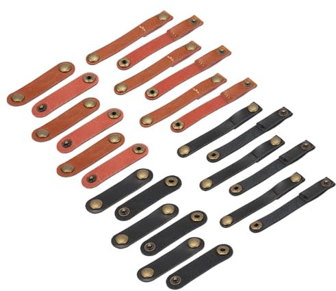 sourcing map 24 Pack Leather Cable Straps Leather Cable Ties Leather Cord Organizer Portable Black/Light Brown Leather Wire Straps for Earphones, Headphone