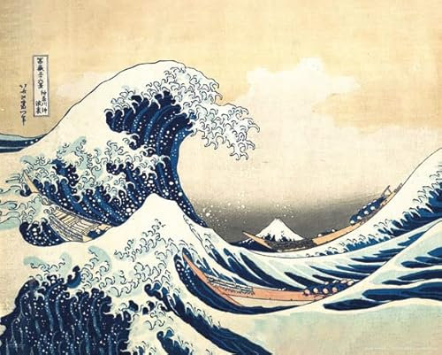 empireposter Hokusai, Katsushika - Great Wave of Kanagawa - Poster - Grösse 50x40 cm + 2 St Posterleisten Holz 50,5 cm schwarz
