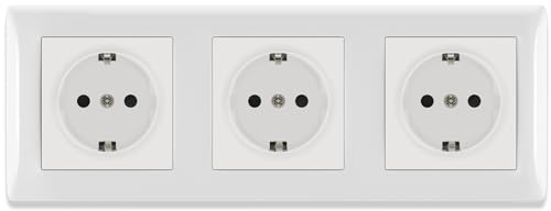 BSEED Schuko Steckdose 3 Fach mit Steckklemme, Unterputz Steckdose mit PC Rahmen, 3er Steckdose Unterputz 16Amp, Dreifachsteckdose, Schutzkontakt Wandsteckdose Socket Weiß - 223 mm