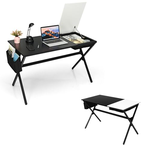 LIFEZEAL Escritorio de Ordenador, 120 x 60 x 73,5 cm, Mesa de Trabajo con Espacio de almacenaje Oculto, Mesa de Estudio con Bolsa de Almacenamiento Lateral, para hogar y Oficina