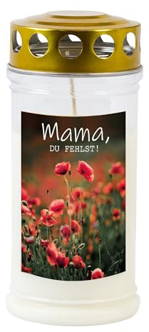Grabkerze Gedenkkerze Mama Motiv - Wetterfest, Langlebig, TLB, JEKA