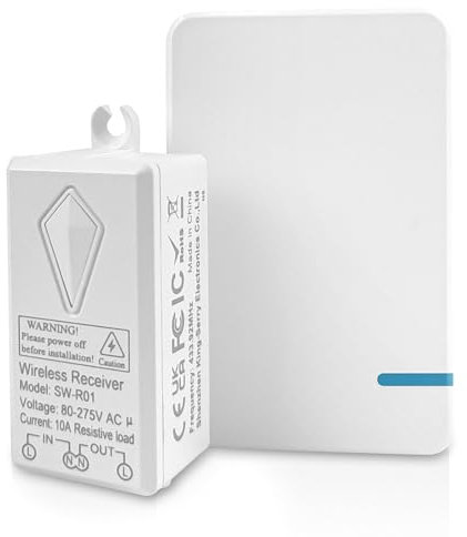 TobeBright Wireless Light Switch Kit, ON/Off Wall Switch with Small Receiver, IP66 Waterproof and Fireproof for Lmap Applicances, Quick Create RF Switch Up to 1000W, AC80-275V for House Lighting