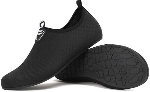 BARFULKER Badeschuhe Damen Herren Wasserschuhe Neoprenschuhe Strandschuhe Aquaschuhe Surfschuhe Schwimmschuhe Wassersportschuhe Barfuß Schuhe Leicht Hausschuhe. Schwarz,38 EU