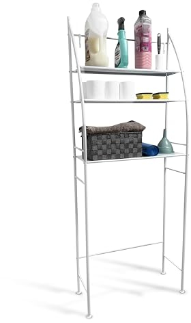 slashX | 3-stöckiges Waschmaschinenregal, WC-Regal, Badezimmerregal, Aufbewahrungsorganisator für das Badezimmer, Platzsparer, mit Hängestange, (weiß)