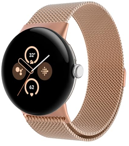 Astorgos Metall Armband Kompatibel mit Google Pixel Watch 3 41mm Armband/Pixel Watch 2 Armband/Pixel Watch, Edelstahl Ersatzarmband Uhrenarmband mit Magnetverschluss für Damen Herren, Champagner Gold