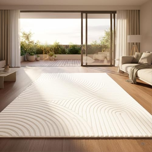 VIMODA Moderner Kurzflor Teppich Wohnzimmer Schlafzimmer Skandinavisch In&Outdoor geeignet,Maße:80x150 cm;Farbe:Wellen