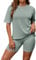 Zetieny Schlafanzug Damen Pyjamas Set Kurzarm Nachtwäsche Set Zweiteiliger Casual Sommer Sleepwear